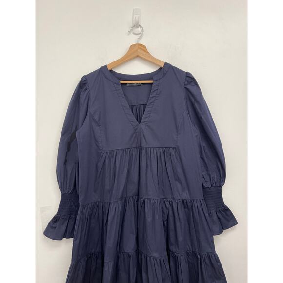 Tuckernuck Pomander Place Navy Cotton Poplin Kenzo Tiered Shift Dress - Large - Picture 5 of 12